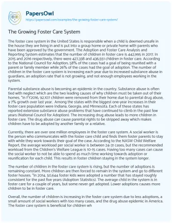 Essay on The Growing Foster Care System