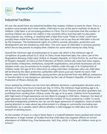 Essay on Industrial Facilities