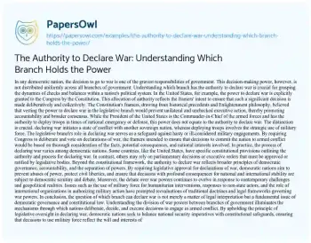 Essay on The Authority to Declare War: Understanding which Branch Holds the Power