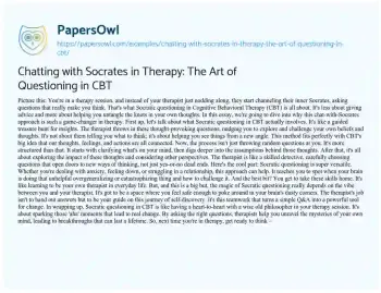 Essay on Chatting with Socrates in Therapy: the Art of Questioning in CBT