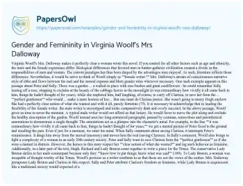 Essay on Gender and Femininity in Virginia Woolf’s Mrs Dalloway