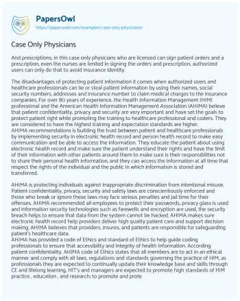 Essay on Case only Physicians