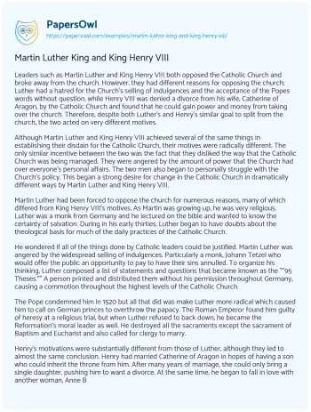 Essay on Martin Luther King and King Henry VIII