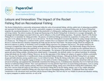 Essay on Leisure and Innovation: the Impact of the Rocket Fishing Rod on Recreational Fishing