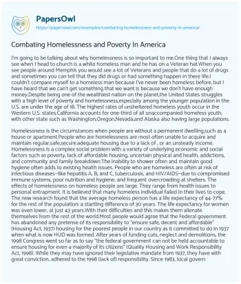 Essay on Combating Homelessness and Poverty in America