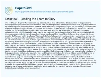 Essay on Basketball – Leading the Team to Glory