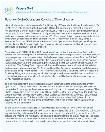 Essay on Revenue Cycle Operations Consist of Several Areas