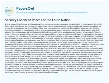 Essay on Security Enhanced Peace for the Entire Nation