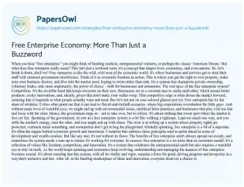 Essay on Free Enterprise Economy: more than Just a Buzzword