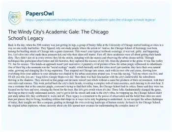 Essay on The Windy City’s Academic Gale: the Chicago School’s Legacy