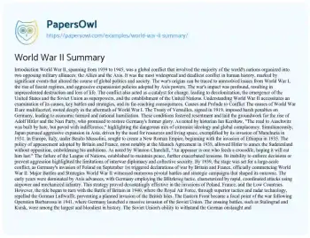 Essay on World War II Summary