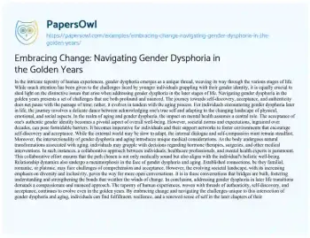 Essay on Embracing Change: Navigating Gender Dysphoria in the Golden Years