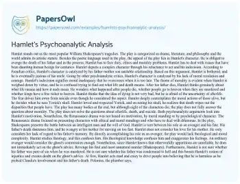 Essay on Hamlet’s Psychoanalytic Analysis