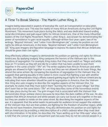 Essay on A Time to Break Silence – the Martin Luther King, Jr.