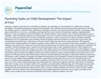 Essay on Parenting Styles on Child Development: the Impact of Four