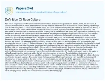 Essay on Definition of Rape Culture