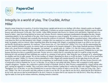 Essay on Integrity in a World Of play, the Crucible, Arthur Miller