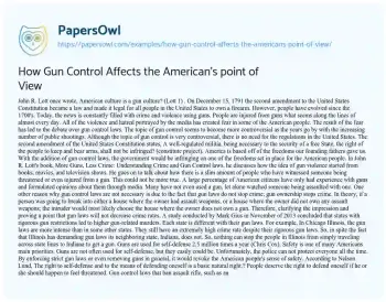 Essay on How Gun Control Affects the American’s Point of View