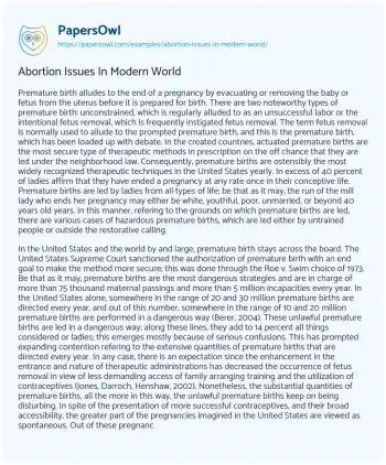 Essay on Abortion Issues in Modern World