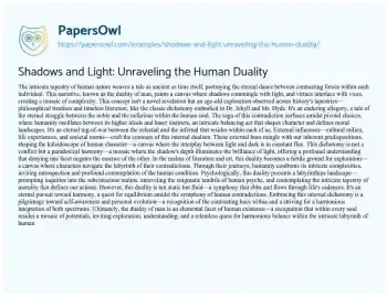 Essay on Shadows and Light: Unraveling the Human Duality