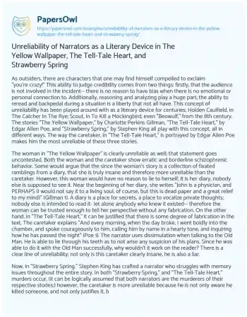 Essay on Unreliability of Narrators as a Literary Device in the Yellow Wallpaper, the Tell-Tale Heart, and Strawberry Spring