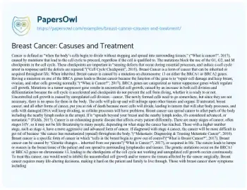 Essay on Breast Cancer: Casuses and Treatment