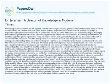 Essay on Dr. Jeremiah: a Beacon of Knowledge in Modern Times