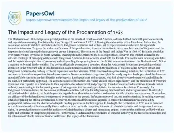 Essay on The Impact and Legacy of the Proclamation of 1763