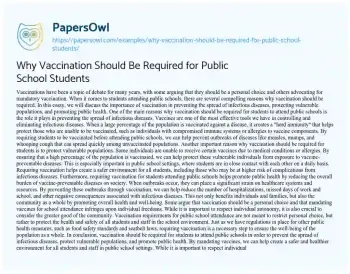 Essay on Why Vaccination should be Required for Public School Students