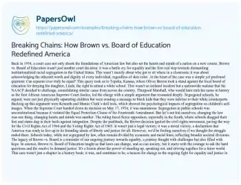 Essay on Breaking Chains: how Brown Vs. Board of Education Redefined America