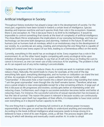 Essay on Artificial Intelligence in Society