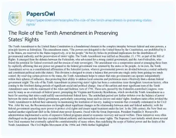 Essay on The Role of the Tenth Amendment in Preserving States’ Rights