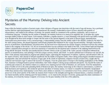 Essay on Mysteries of the Mummy: Delving into Ancient Secrets