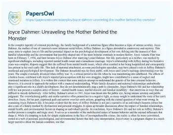 Essay on Joyce Dahmer: Unraveling the Mother Behind the Monster