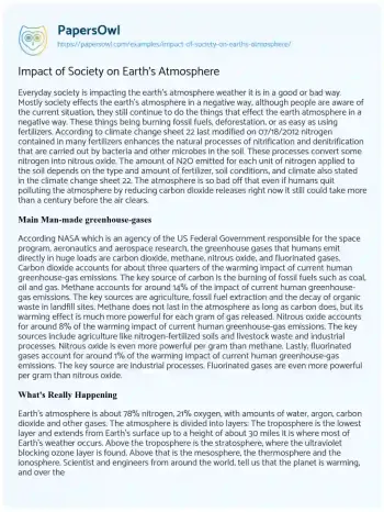 Essay on Impact of Society on Earth’s Atmosphere