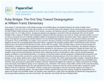 Essay on Ruby Bridges: the First Step Toward Desegregation at William Frantz Elementary