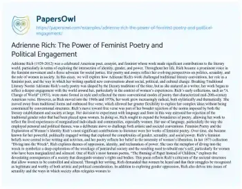 Essay on Adrienne Rich: the Power of Feminist Poetry and Political Engagement