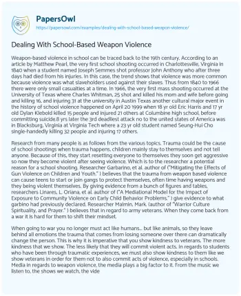 Essay on Dealing with School-Based Weapon Violence