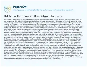 Essay on Did the Southern Colonies have Religious Freedom?