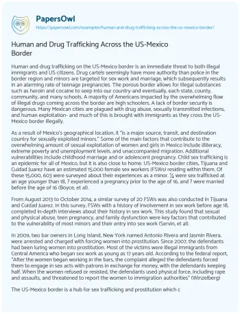 Essay on Human and Drug Trafficking Across the US-Mexico Border