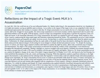 Essay on Reflections on the Impact of a Tragic Event: MLK Jr.’s Assassination