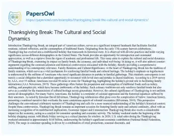 Essay on Thanksgiving Break: the Cultural and Social Dynamics