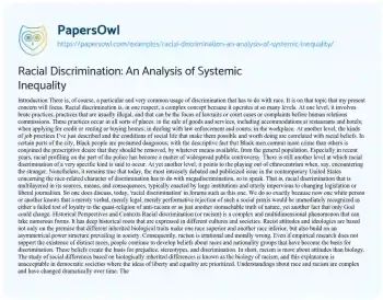 Essay on Racial Discrimination: an Analysis of Systemic Inequality