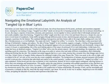 Essay on Navigating the Emotional Labyrinth: an Analysis of ‘Tangled up in Blue’ Lyrics