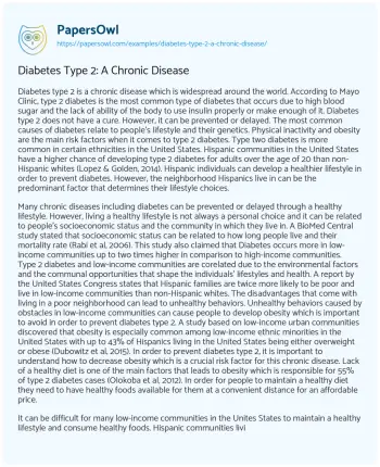 Essay on Diabetes Type 2: a Chronic Disease