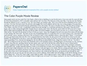 Essay on The Color Purple Movie Review