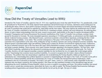 Essay on How did the Treaty of Versailles Lead to WW2