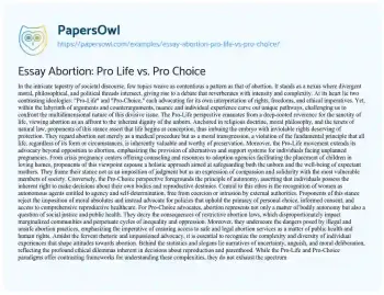 Essay on Essay Abortion: Pro Life Vs. Pro Choice