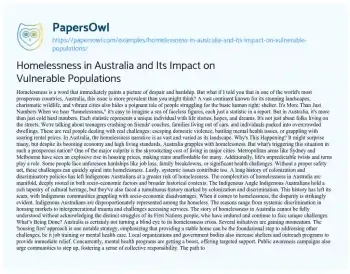 Essay on Homelessness in Australia and its Impact on Vulnerable Populations