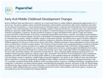 Essay on Early and Middle Childhood Development Changes